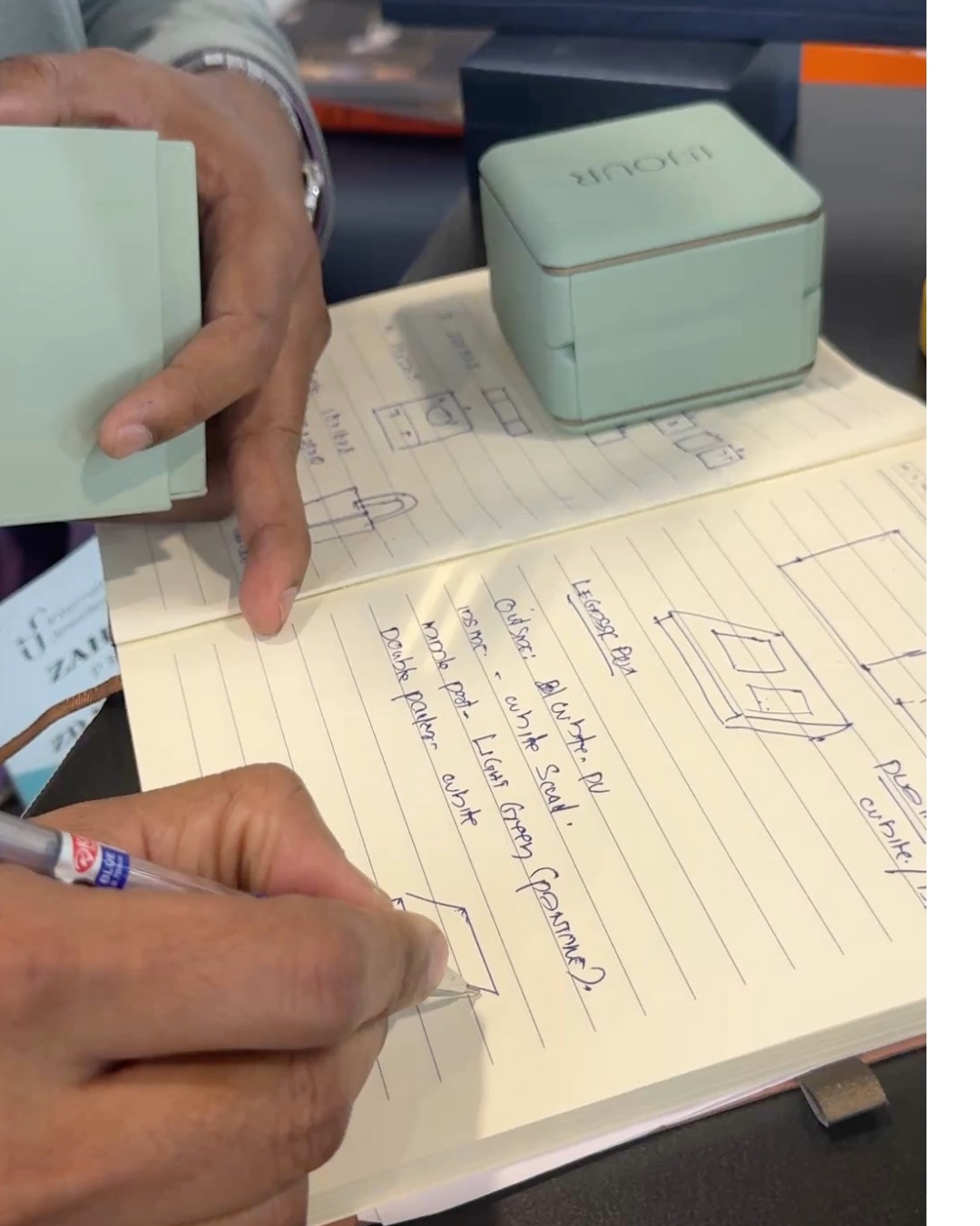 Futurae Diamonds new packaging designs being sketched at the Sydney International Jewellery Fair 2026